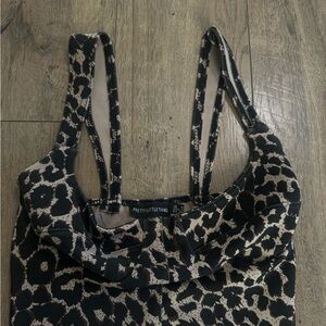 PrettyLittleThing Black and Brown leopard corset top